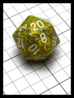 Dice : Dice - 20D - Chessex Yellow Blue and Green Speckle with White Numerals - POD Aug 2015